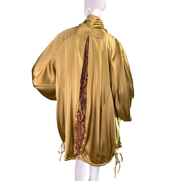 Antique Vintage Gold Silk Charmeuse Robe Opera Coat Gold Couching Embroidery O/S - Picture 4 of 16